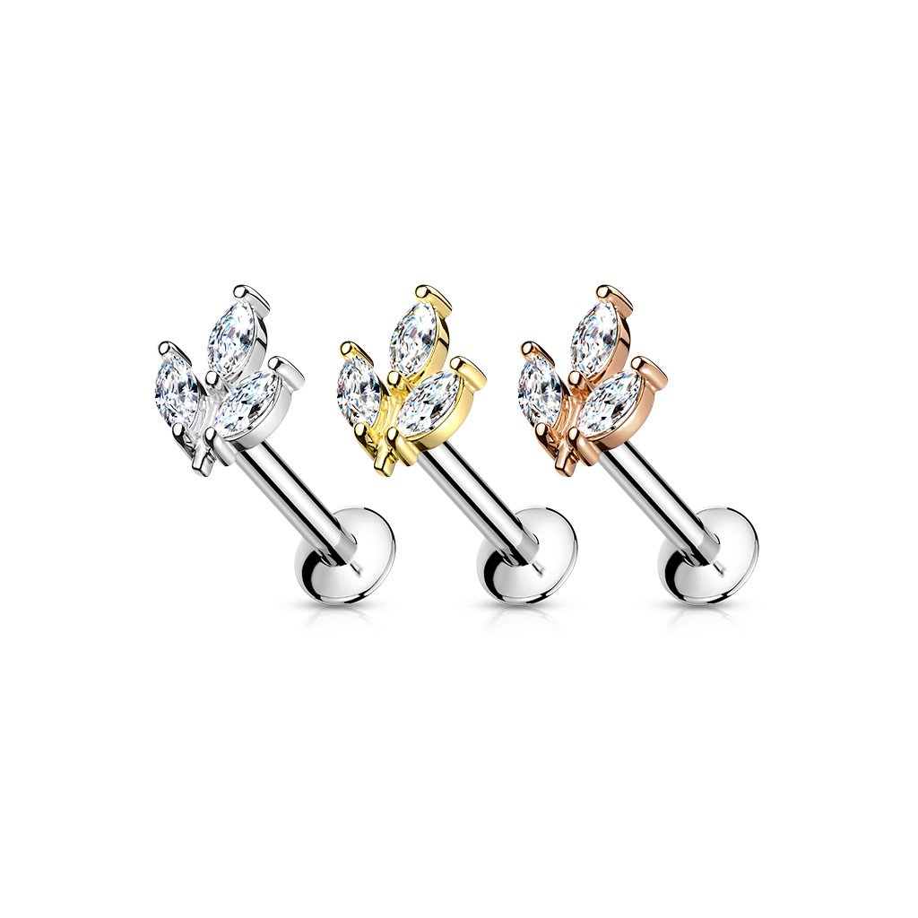 16 Gauge Flat Back Dainty Push Fit Marquise Flower Stud