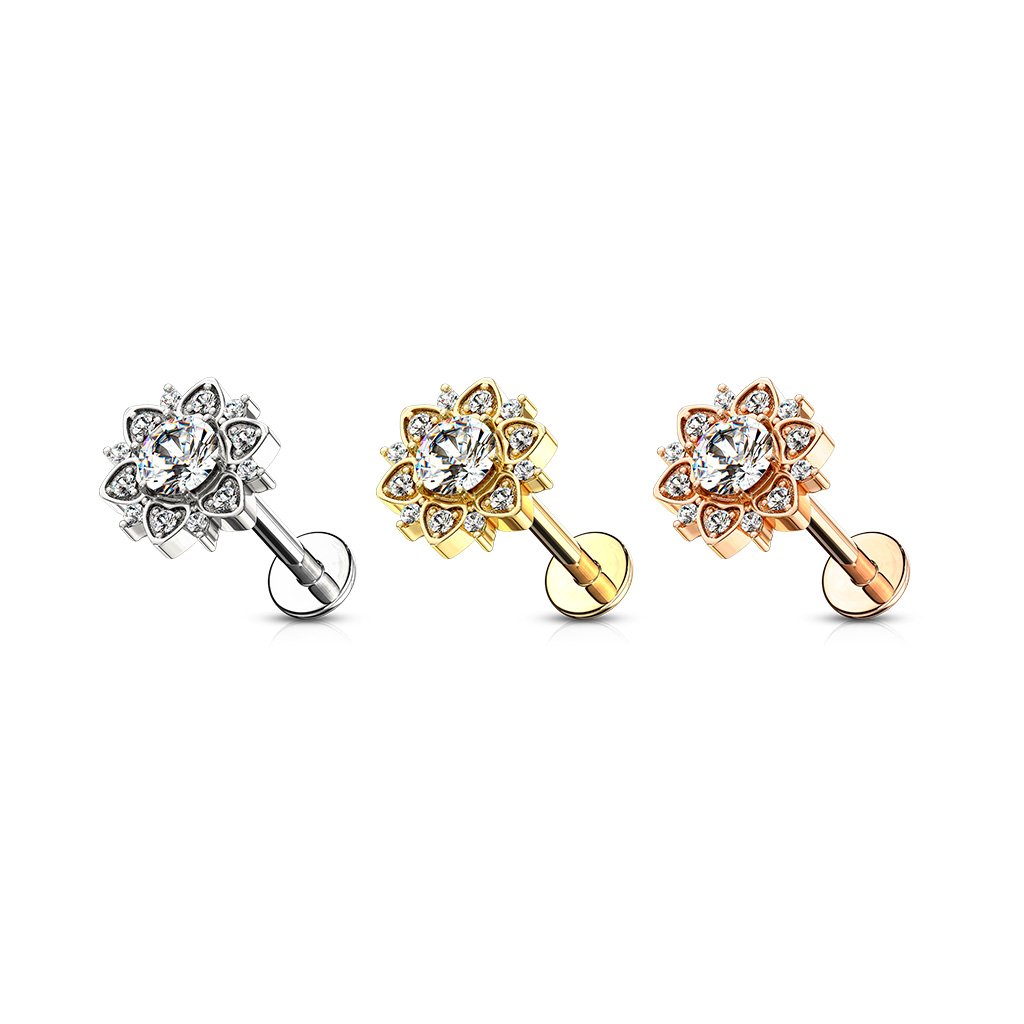 16 Gauge Flat Back Internally Threaded Crystal Flower Stud