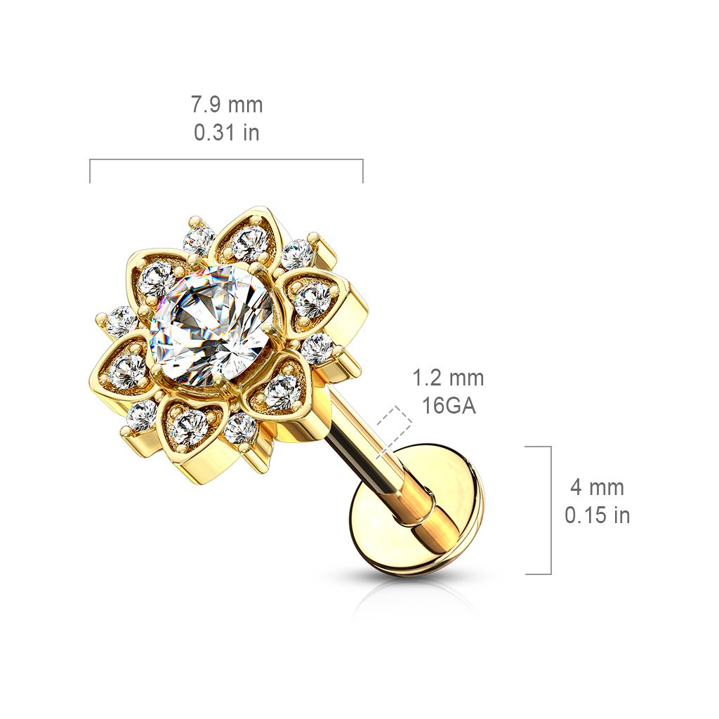 16 Gauge Flat Back Internally Threaded Crystal Flower Stud