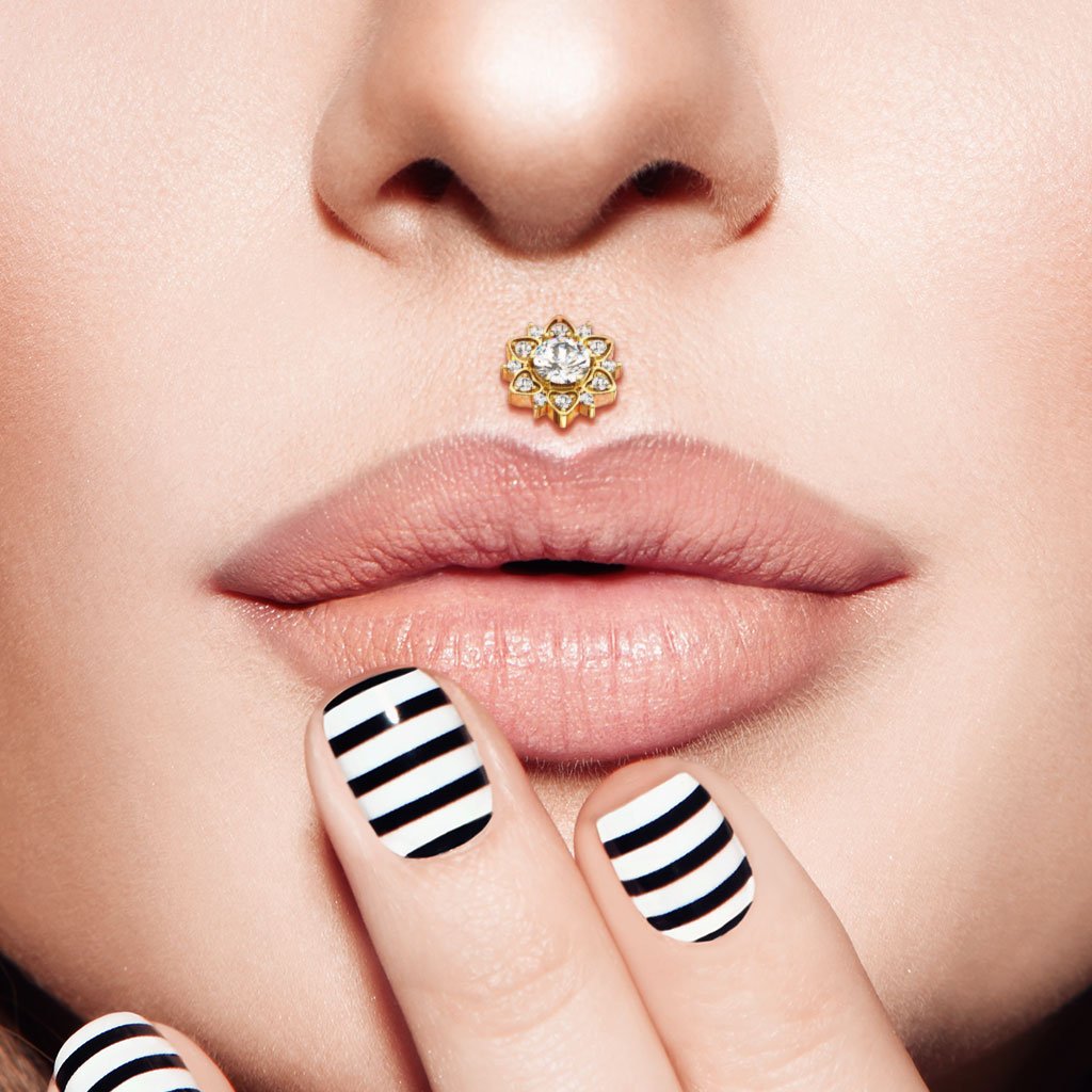 16 Gauge Flat Back Internally Threaded Crystal Flower Stud