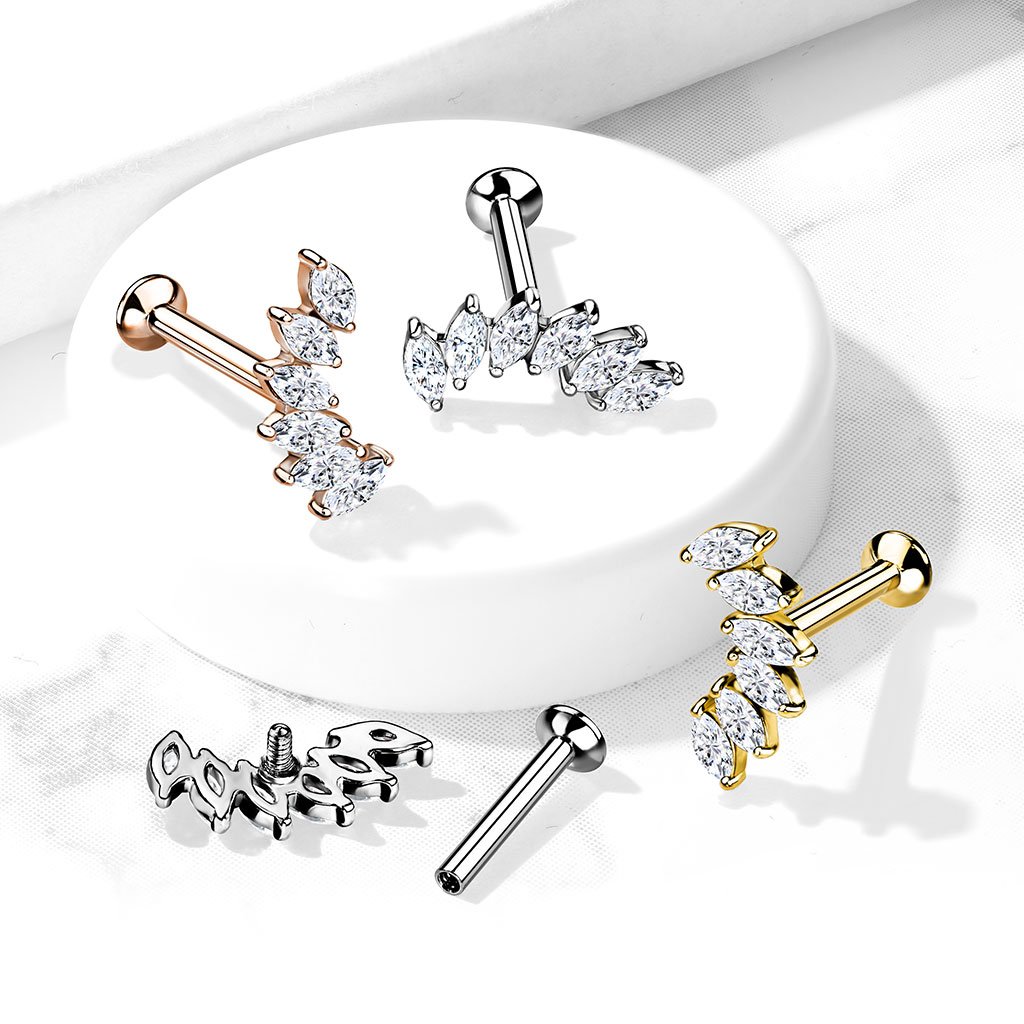16 Gauge Flat Back Internally Threaded Marquise Flower Stud