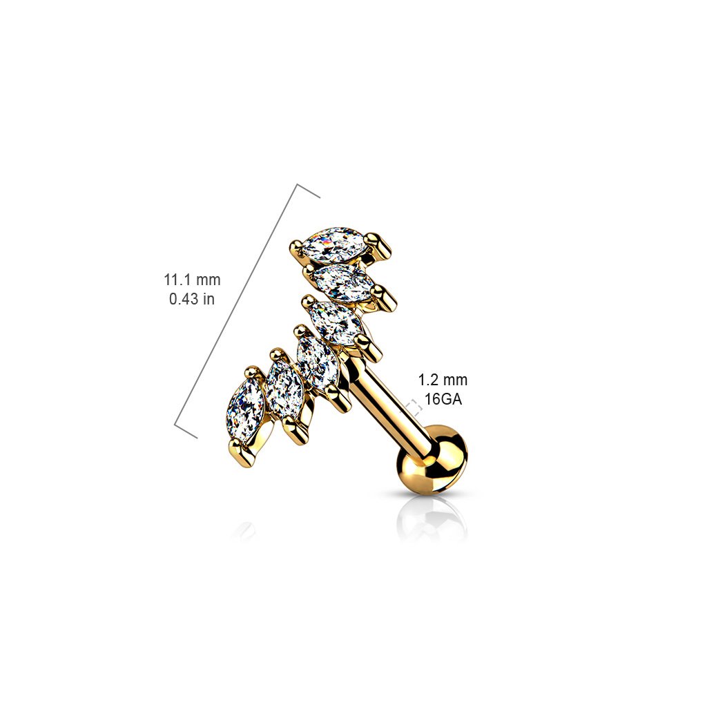 16 Gauge Flat Back Internally Threaded Marquise Flower Stud
