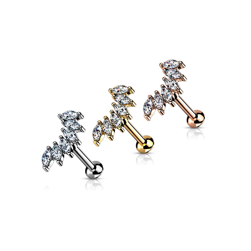 16 Gauge Flat Back Internally Threaded Marquise Flower Stud