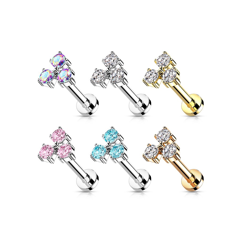 16 Gauge Flat Back Internally Threaded Triple Gem Stud
