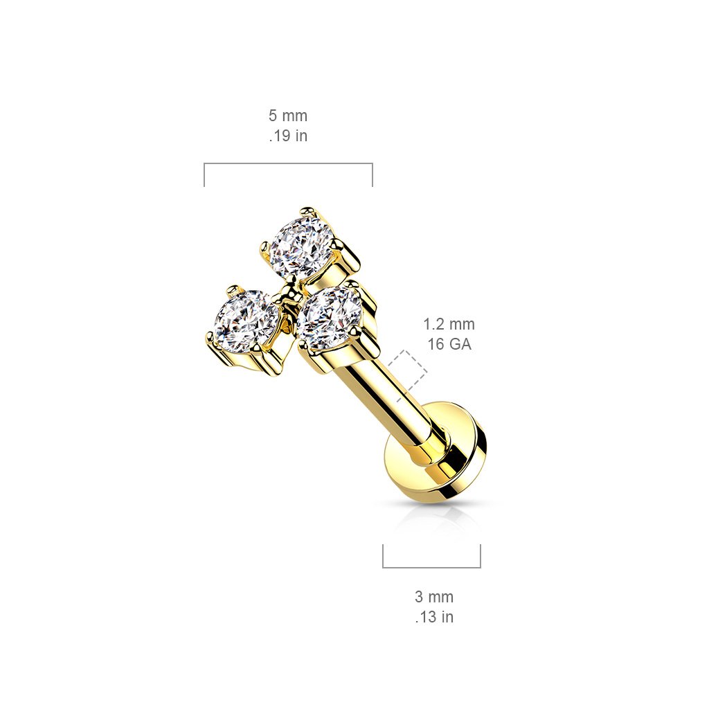 16 Gauge Flat Back Internally Threaded Triple Gem Stud