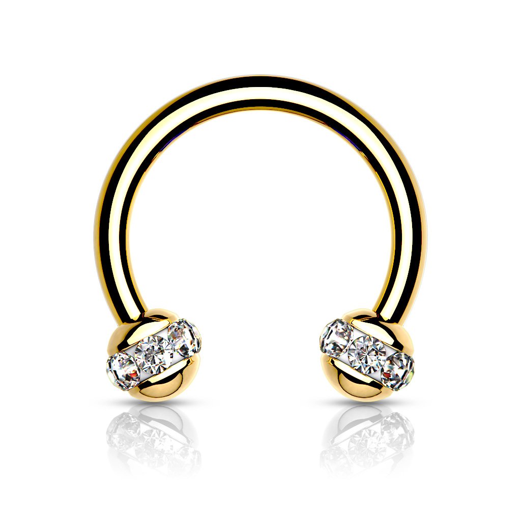 16 Gauge Golden Crystal Band Circular Barbell / Horseshoe