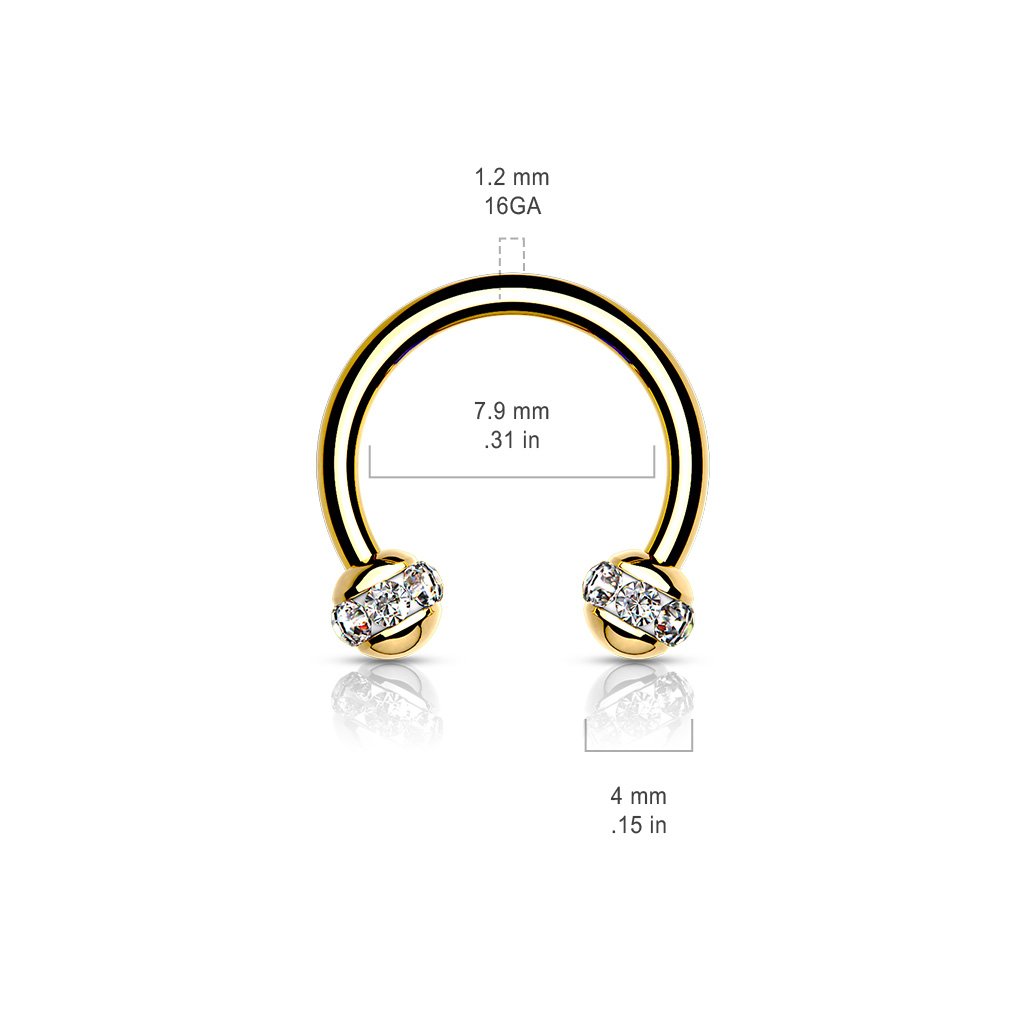 16 Gauge Golden Crystal Band Circular Barbell / Horseshoe