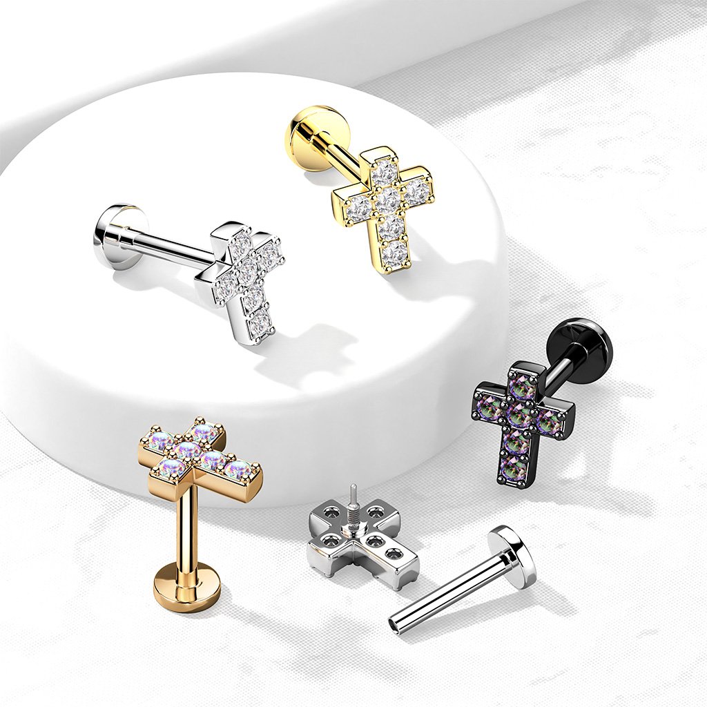 16 Gauge Internally Threaded Cross Cartilage / Tragus Barbell Stud