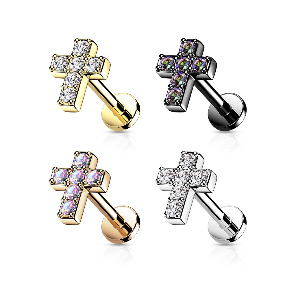 16 Gauge Internally Threaded Cross Cartilage / Tragus Barbell Stud