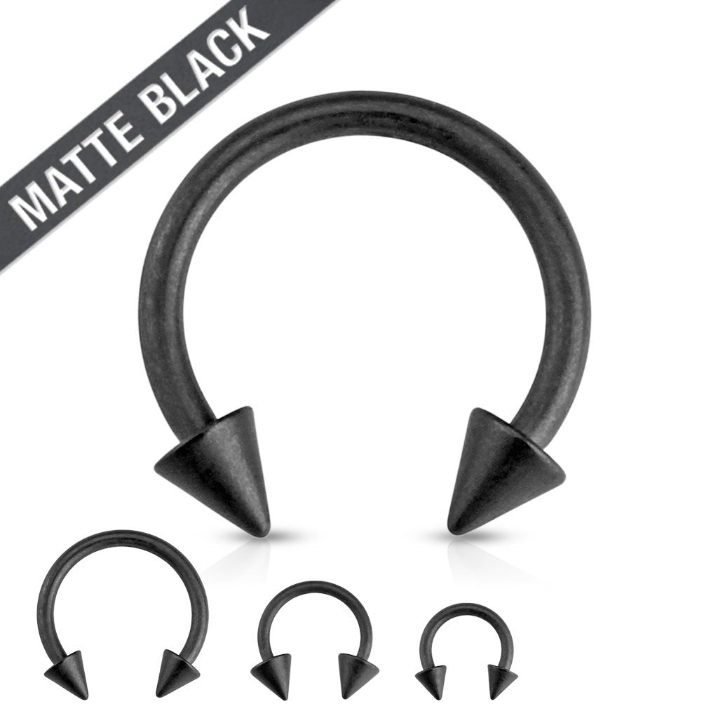 16 Gauge Matte Black Spike Horseshoe Barbell