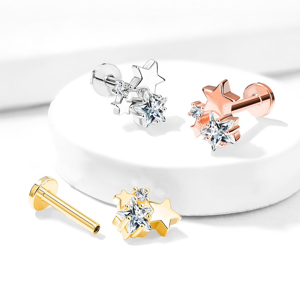 16 Gauge Crystal Star Top Flat Back Stud