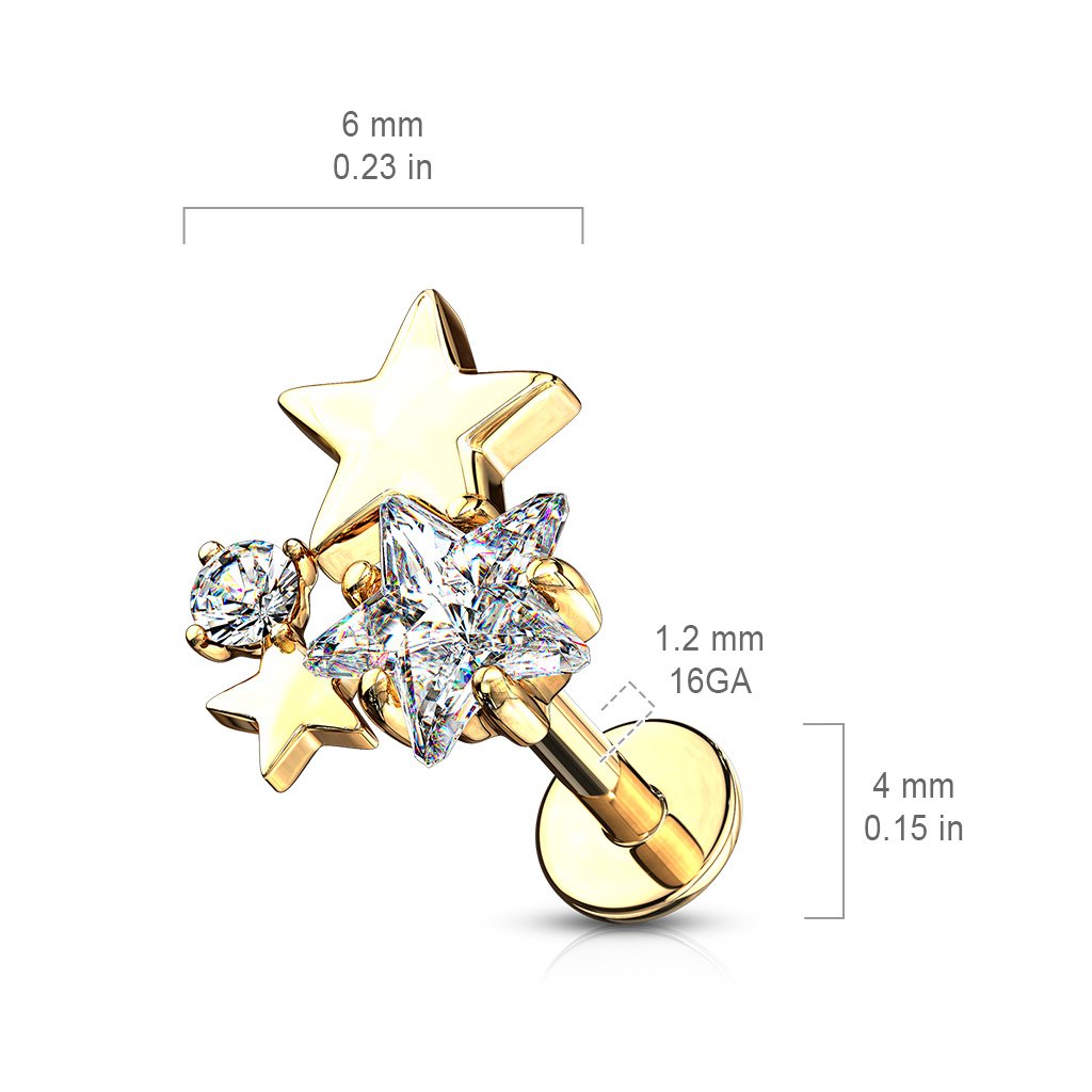 16 Gauge Crystal Star Top Flat Back Stud
