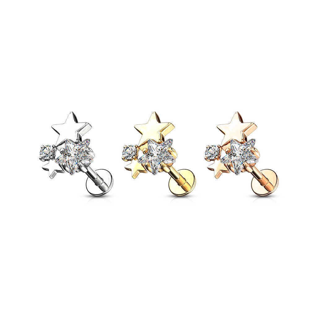 16 Gauge Crystal Star Top Flat Back Stud