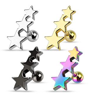 16 Gauge Star Trio Tragus/Cartilage Stud
