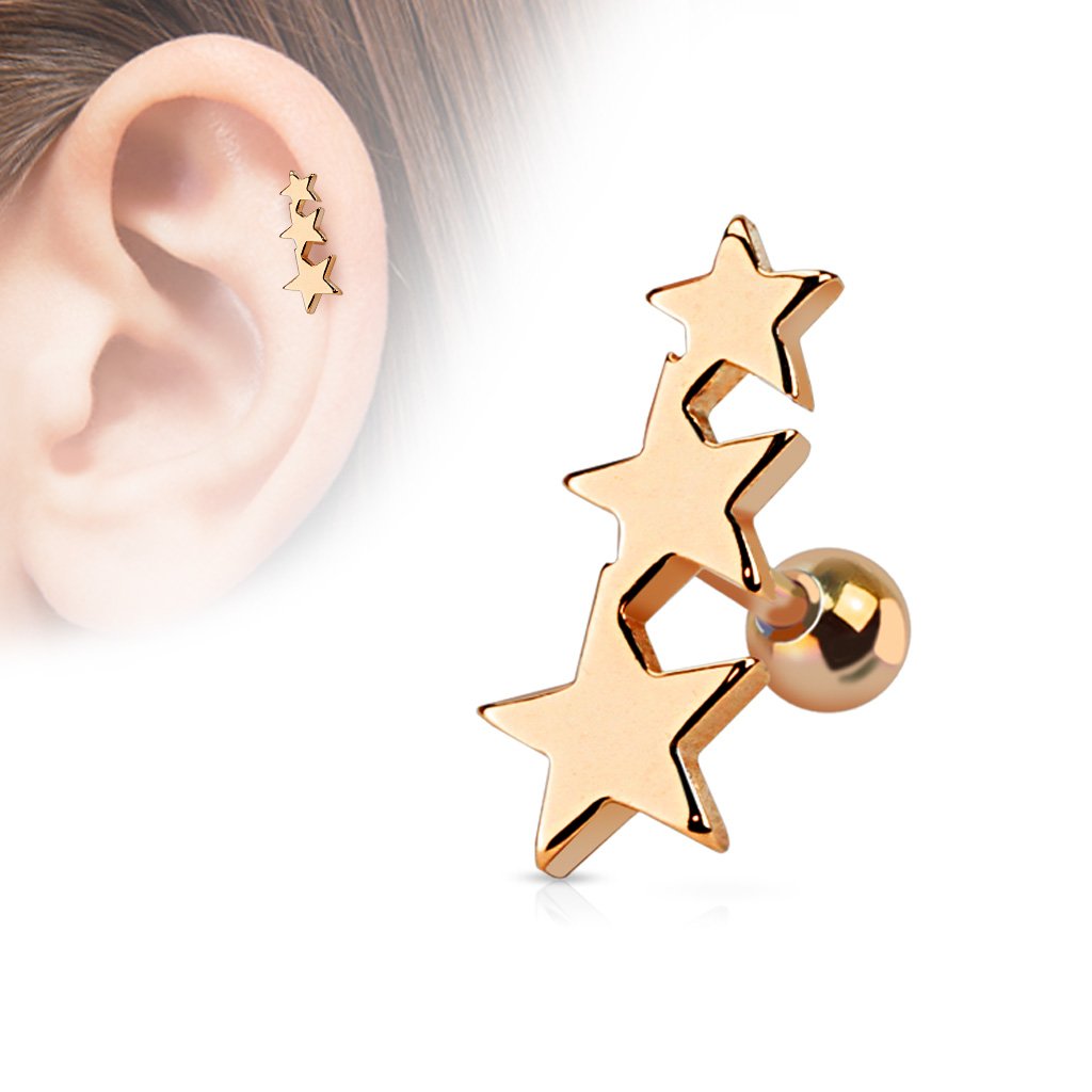 16 Gauge Star Trio Tragus/Cartilage Stud