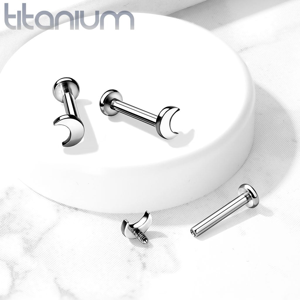 16 Gauge Titanium Internally Threaded Moon Flat Back Stud
