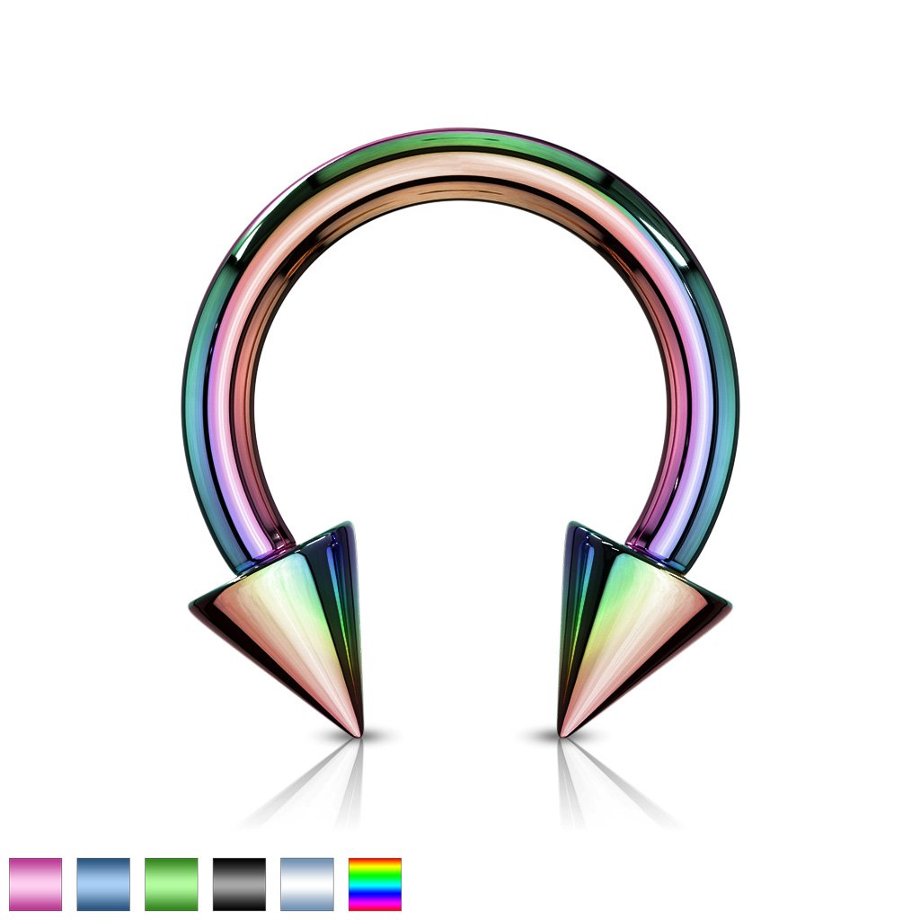16 Gauge Titanium IP Plate Spike Horseshoe Barbell