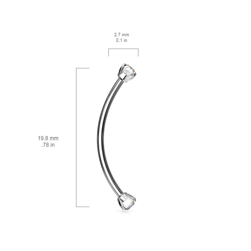 316L Surgical Steel Curved Barbell With Crystal Ends