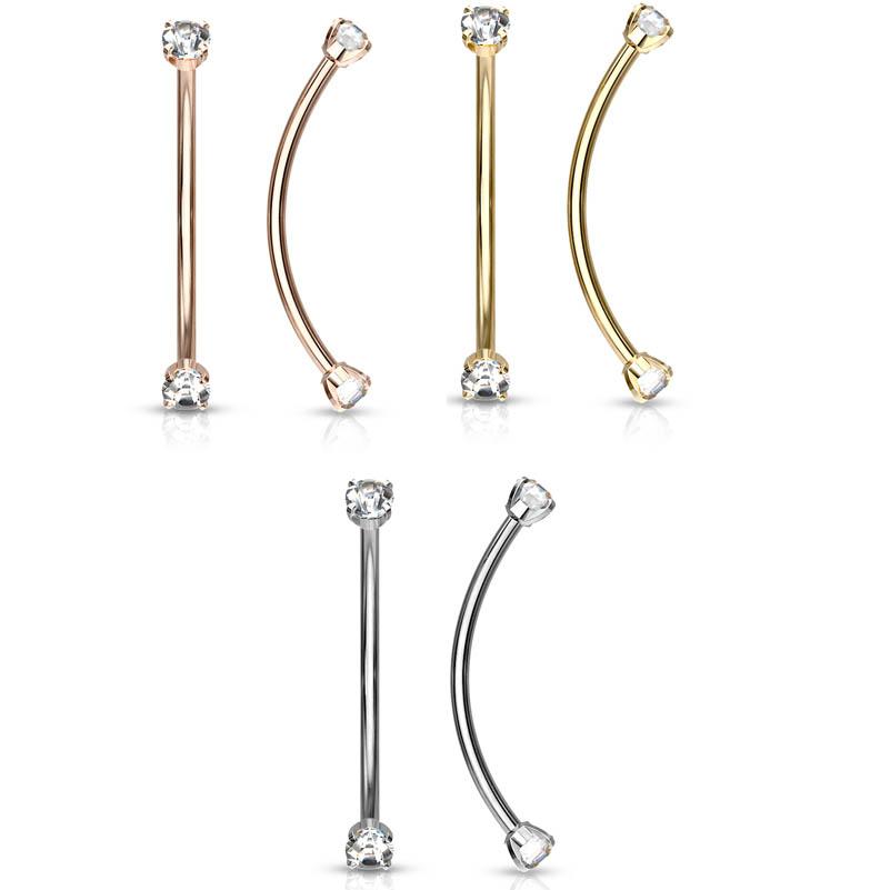 316L Surgical Steel Curved Barbell With Crystal Ends