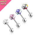4 Pack 14 Gauge 16MM Surgical Steel Assorted Crystal Barbell