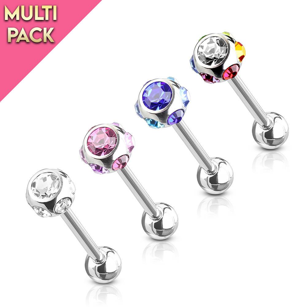 4 Pack 14 Gauge 16MM Surgical Steel Assorted Crystal Barbell