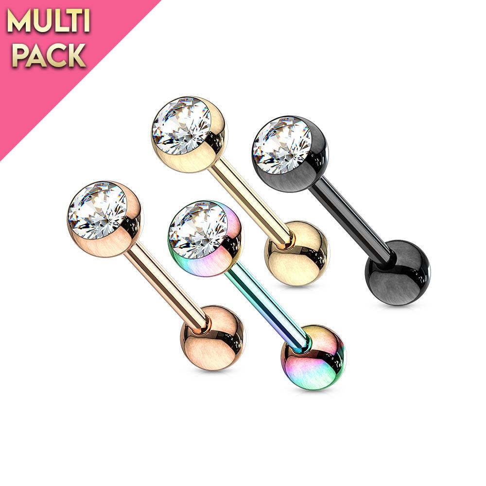 4 Pack 14 Gauge 16MM Surgical Steel Rainbow Barbell