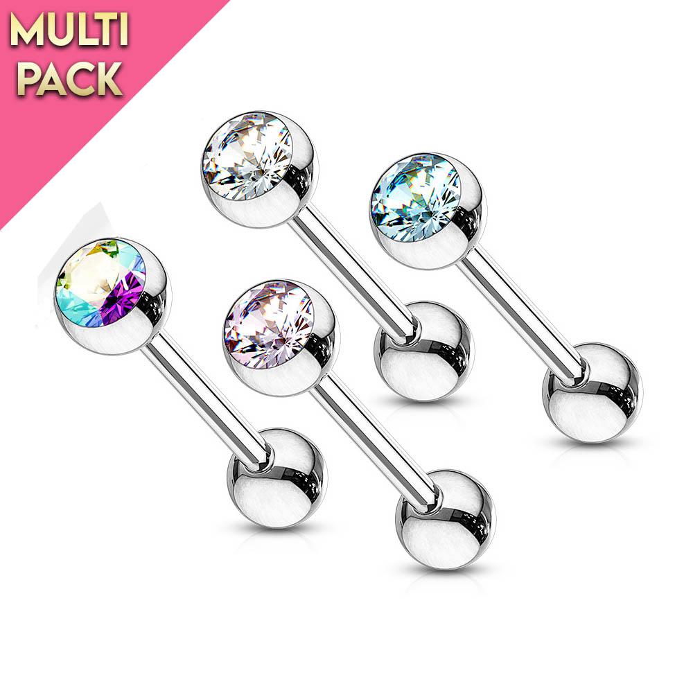 4 Pack 14 Gauge 6MM Surgical Steel Straight Barbell
