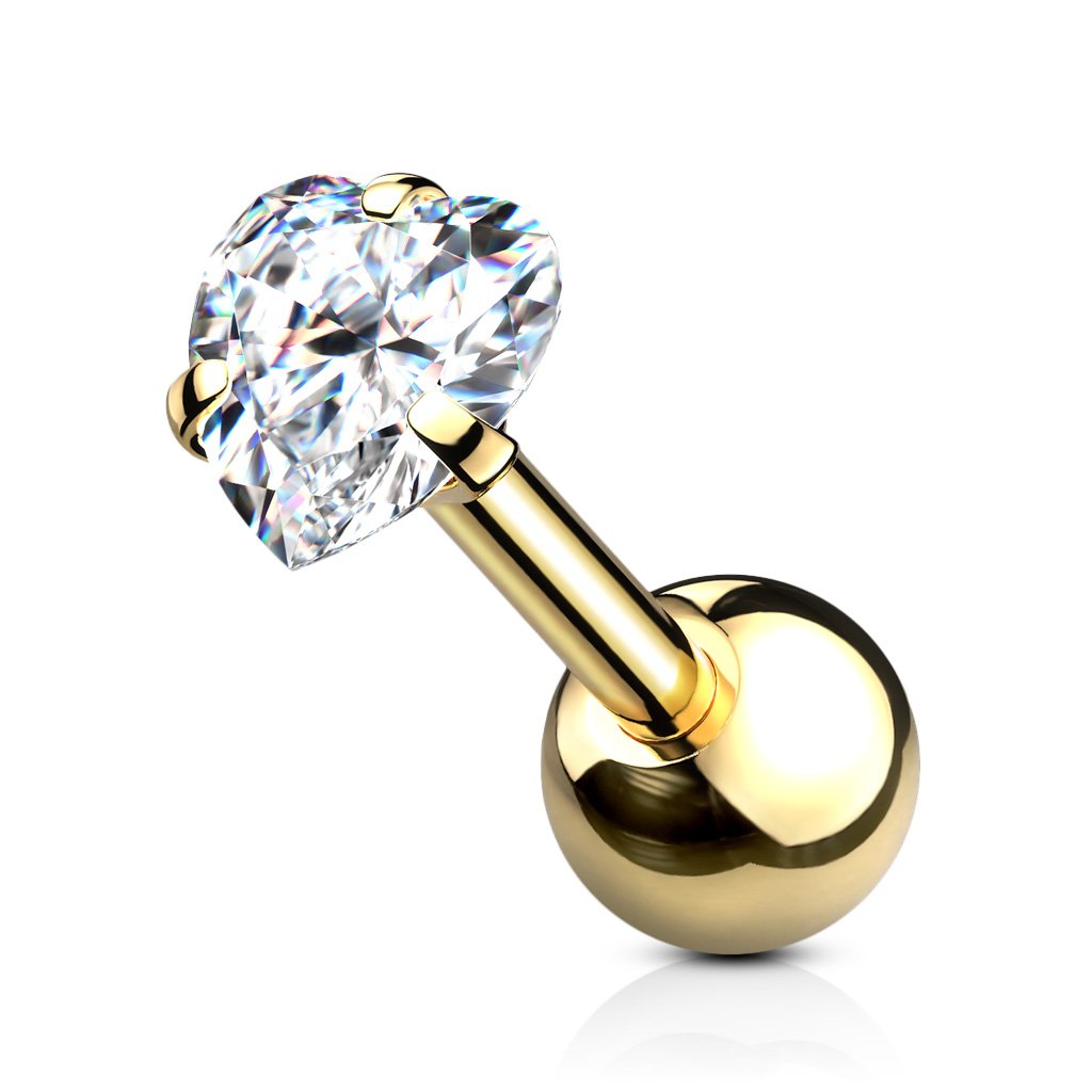 16 Gauge Prong Set Crystal Heart Cartilage / Tragus Stud