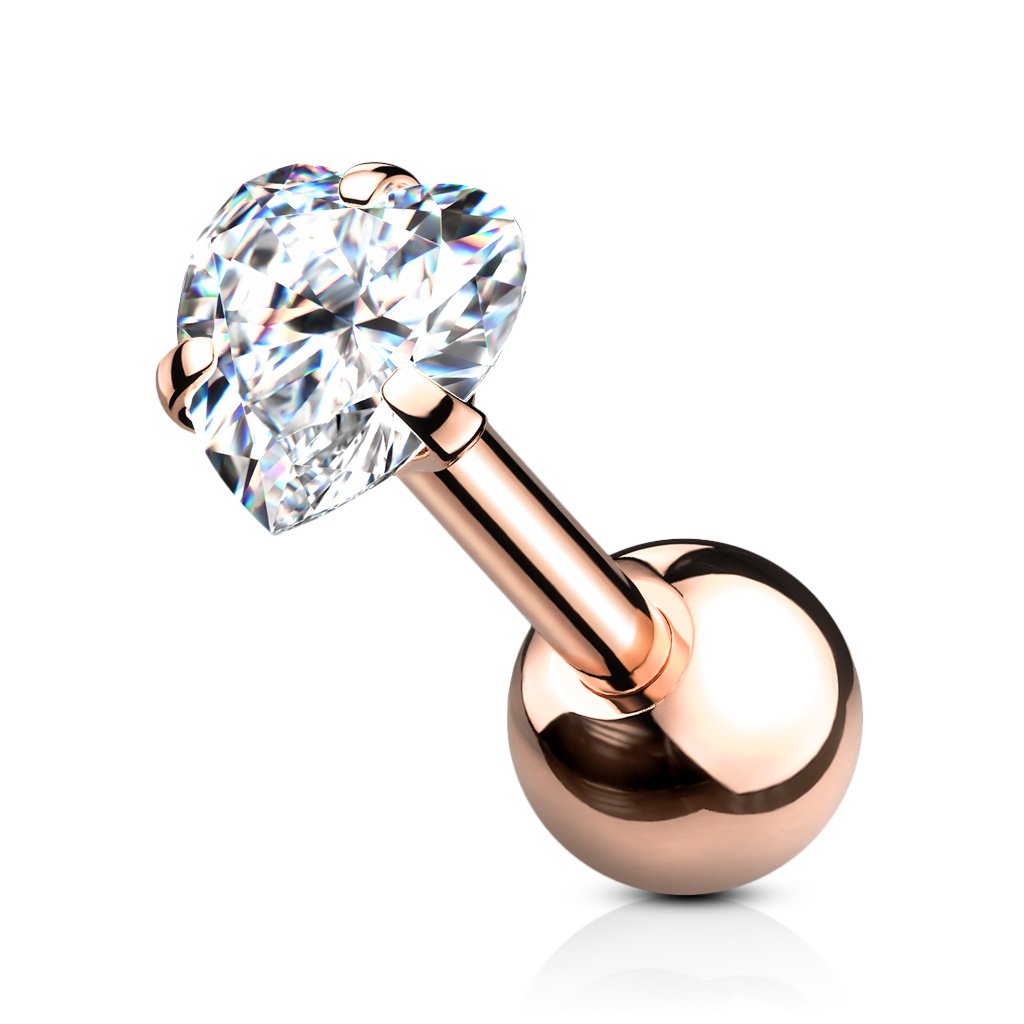 16 Gauge Prong Set Crystal Heart Cartilage / Tragus Stud