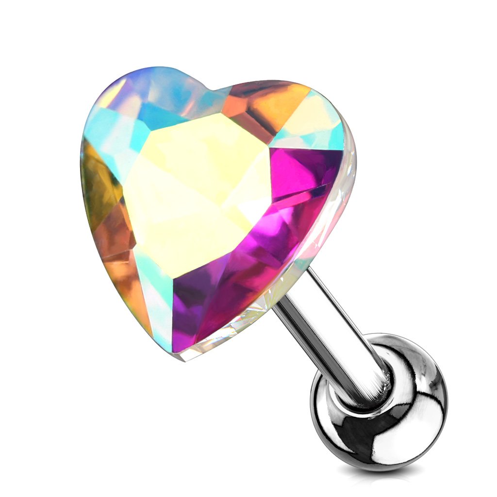 16 Gauge Crystal Heart Cartilage / Tragus Stud