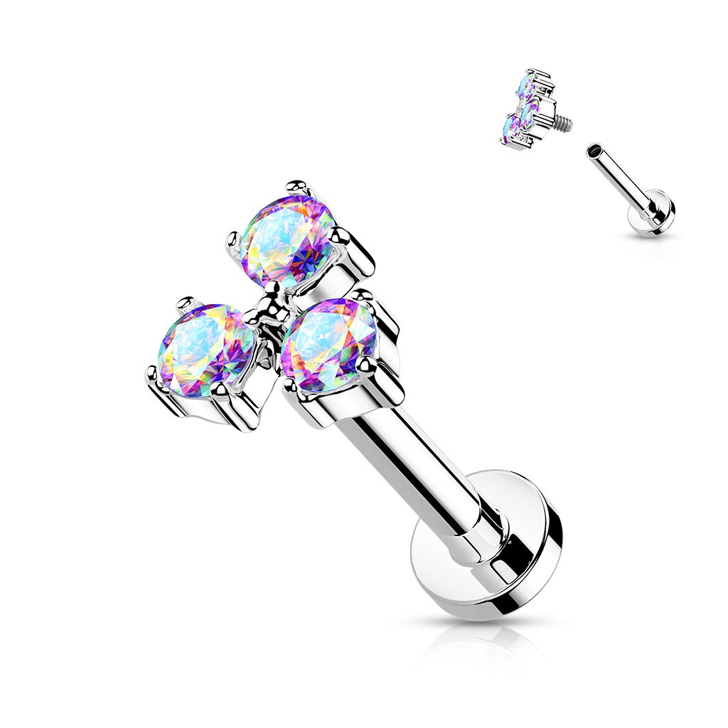 16 Gauge Flat Back Internally Threaded Triple Gem Stud