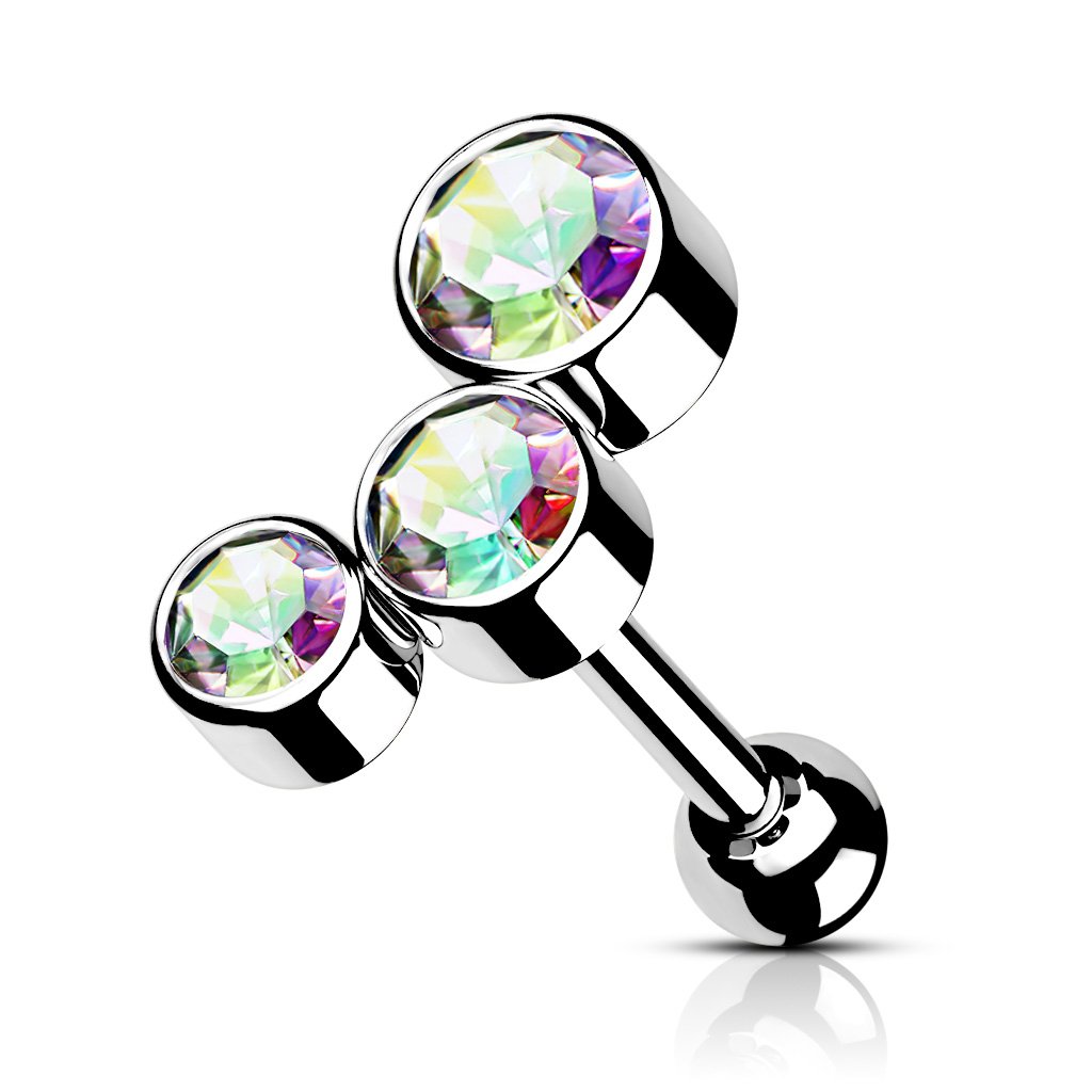 16 Gauge Chunky Crystal Trio Cartilage / Tragus Barbell Stud
