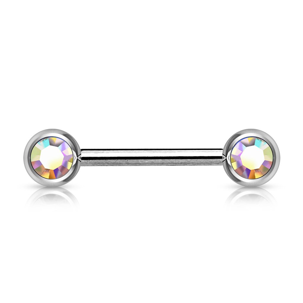 14 Gauge Double Crystal Barbell Nipple Ring