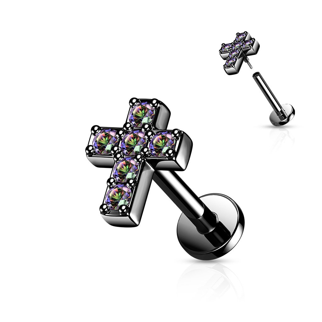 16 Gauge Internally Threaded Cross Cartilage / Tragus Barbell Stud