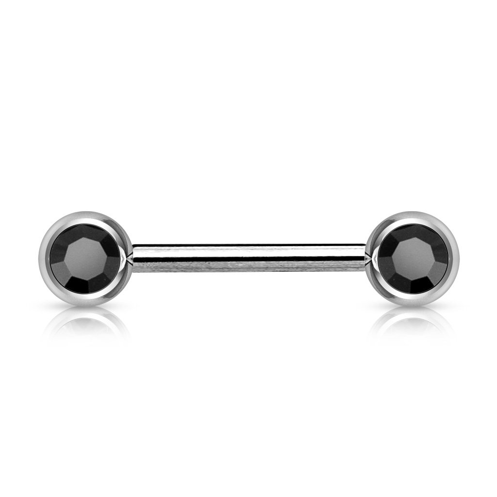 14 Gauge Double Crystal Barbell Nipple Ring