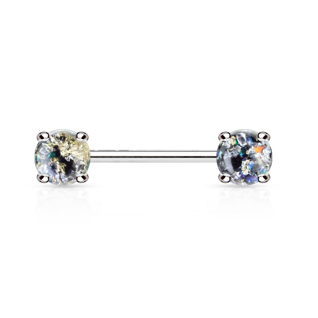 14 Gauge Lava Opal Glitter Barbell Nipple Ring