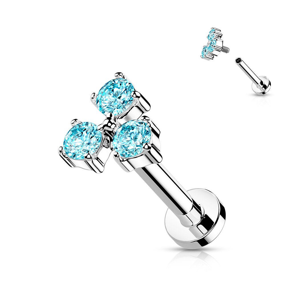 16 Gauge Flat Back Internally Threaded Triple Gem Stud