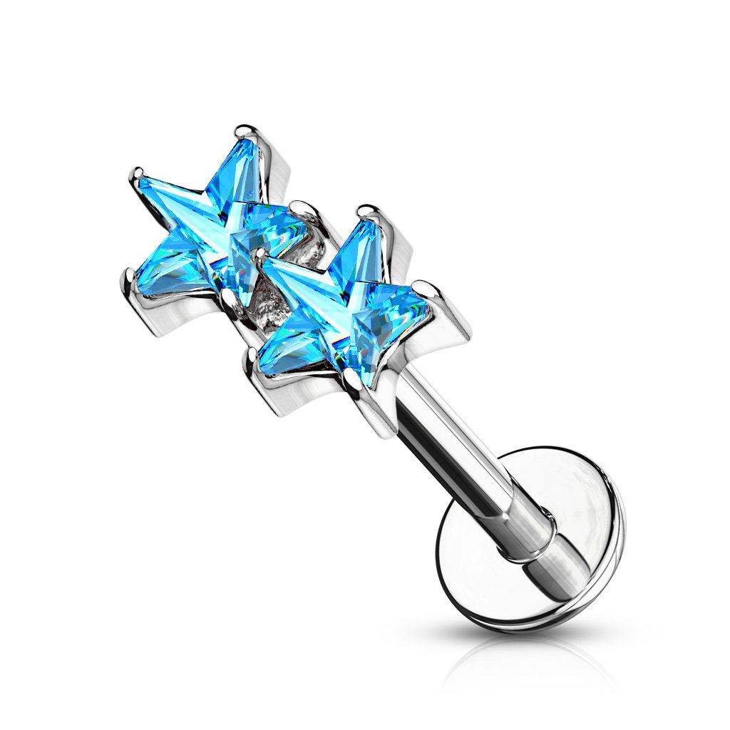 16 Gauge Twin Crystal Star Golden Flat Back Stud