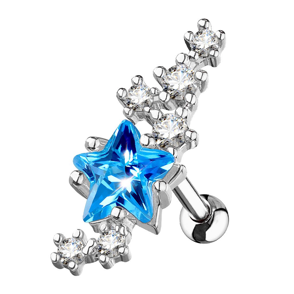 16 Gauge Shooting Stars Crystal Cartilage / Tragus Stud