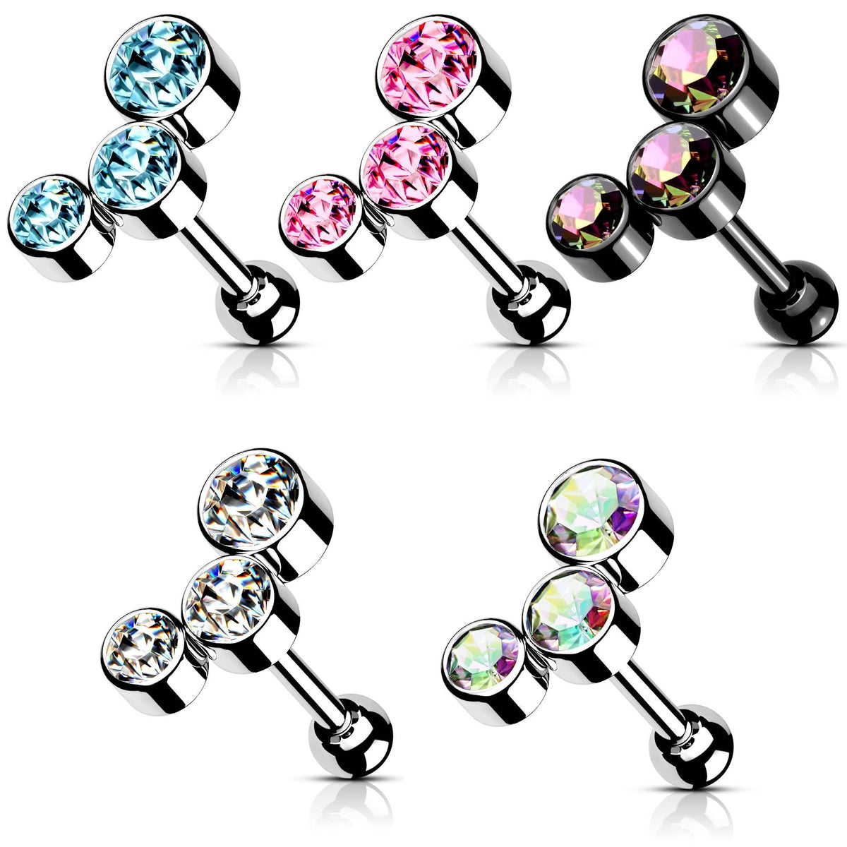16 Gauge Chunky Crystal Trio Cartilage / Tragus Barbell Stud