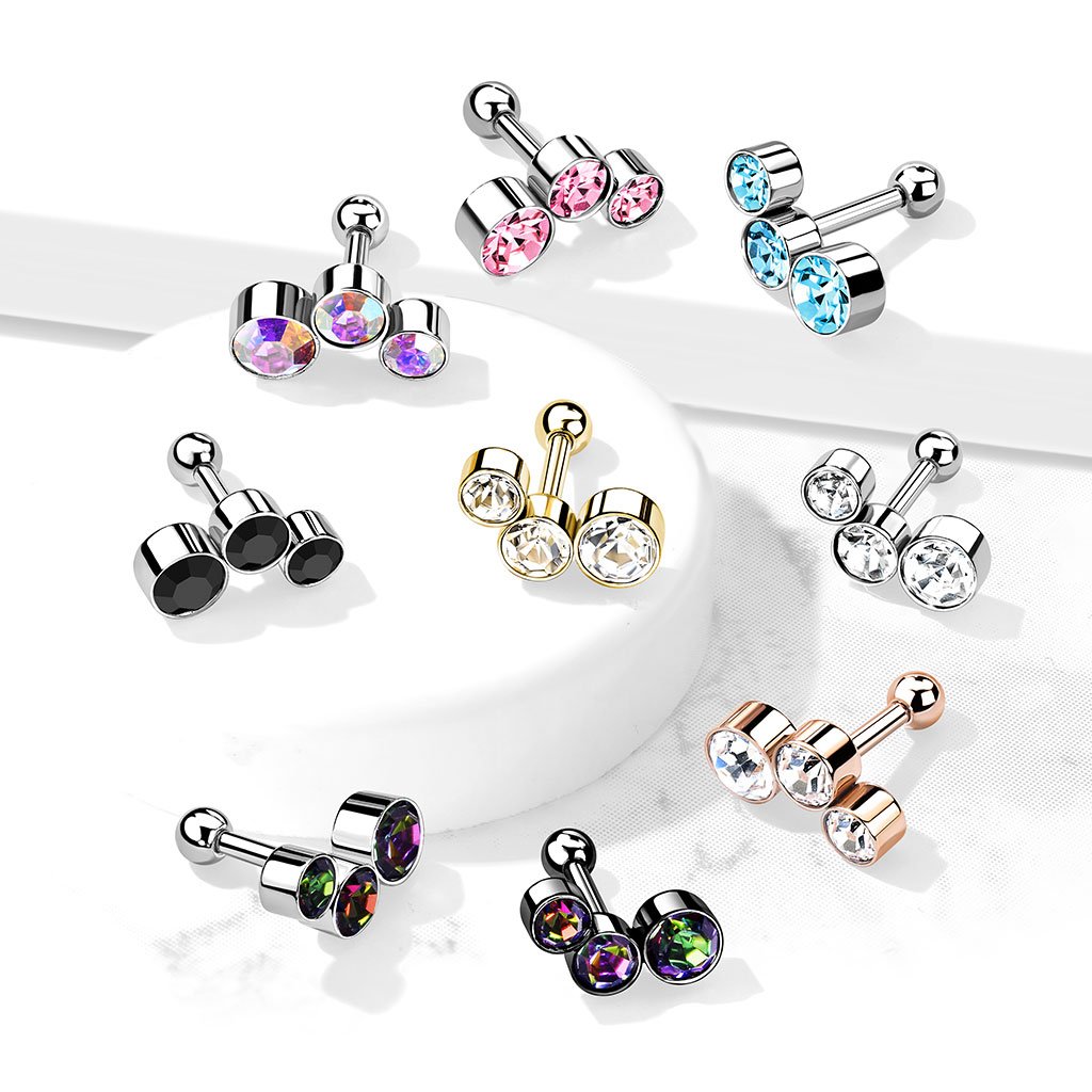 16 Gauge Chunky Crystal Trio Cartilage / Tragus Barbell Stud