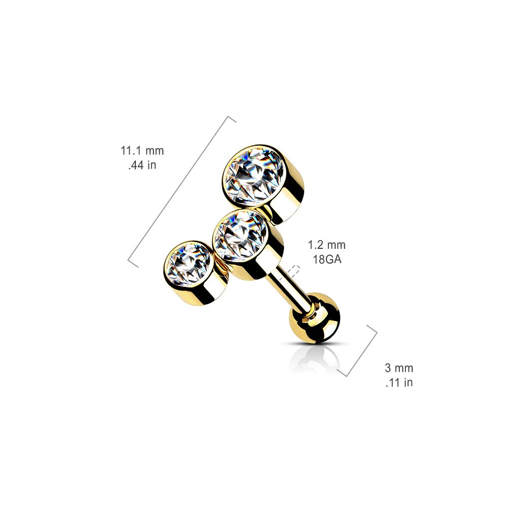 16 Gauge Chunky Crystal Trio Cartilage / Tragus Barbell Stud