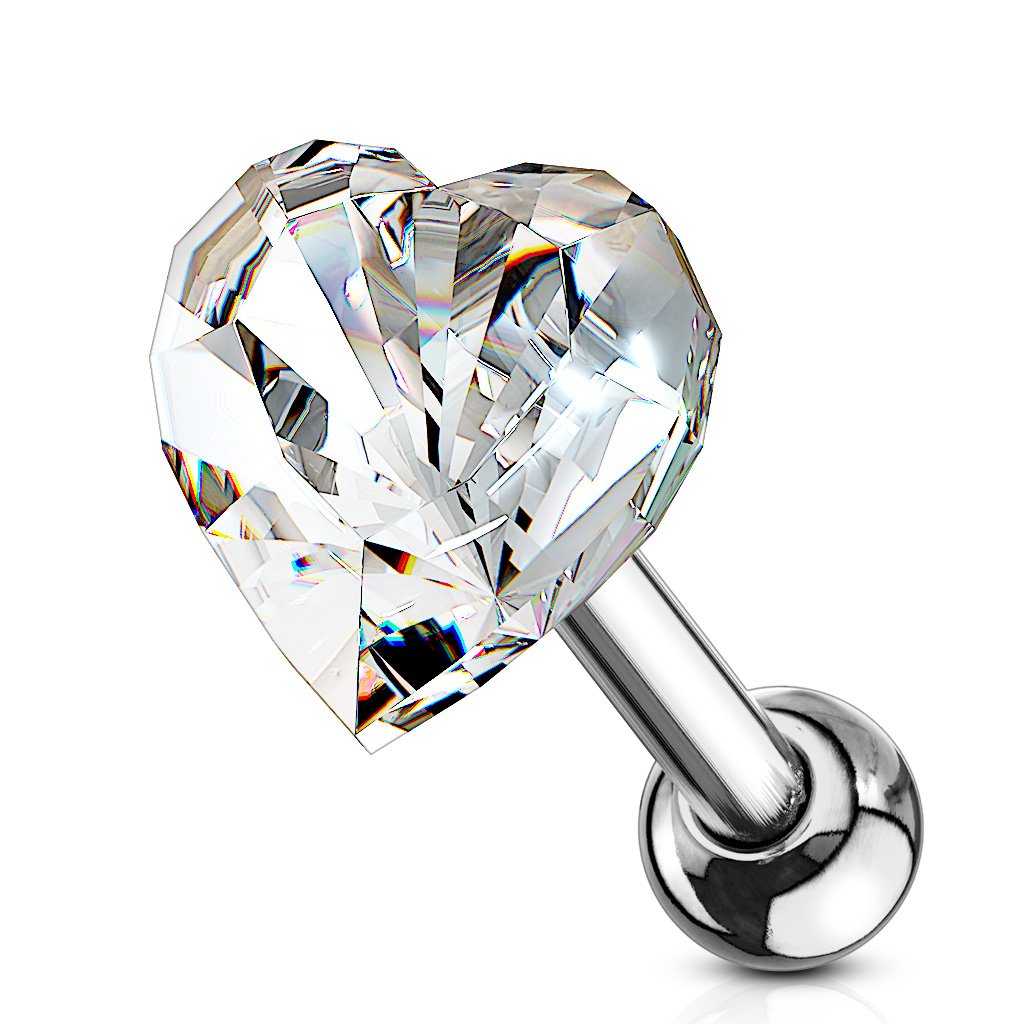 16 Gauge Crystal Heart Cartilage / Tragus Stud