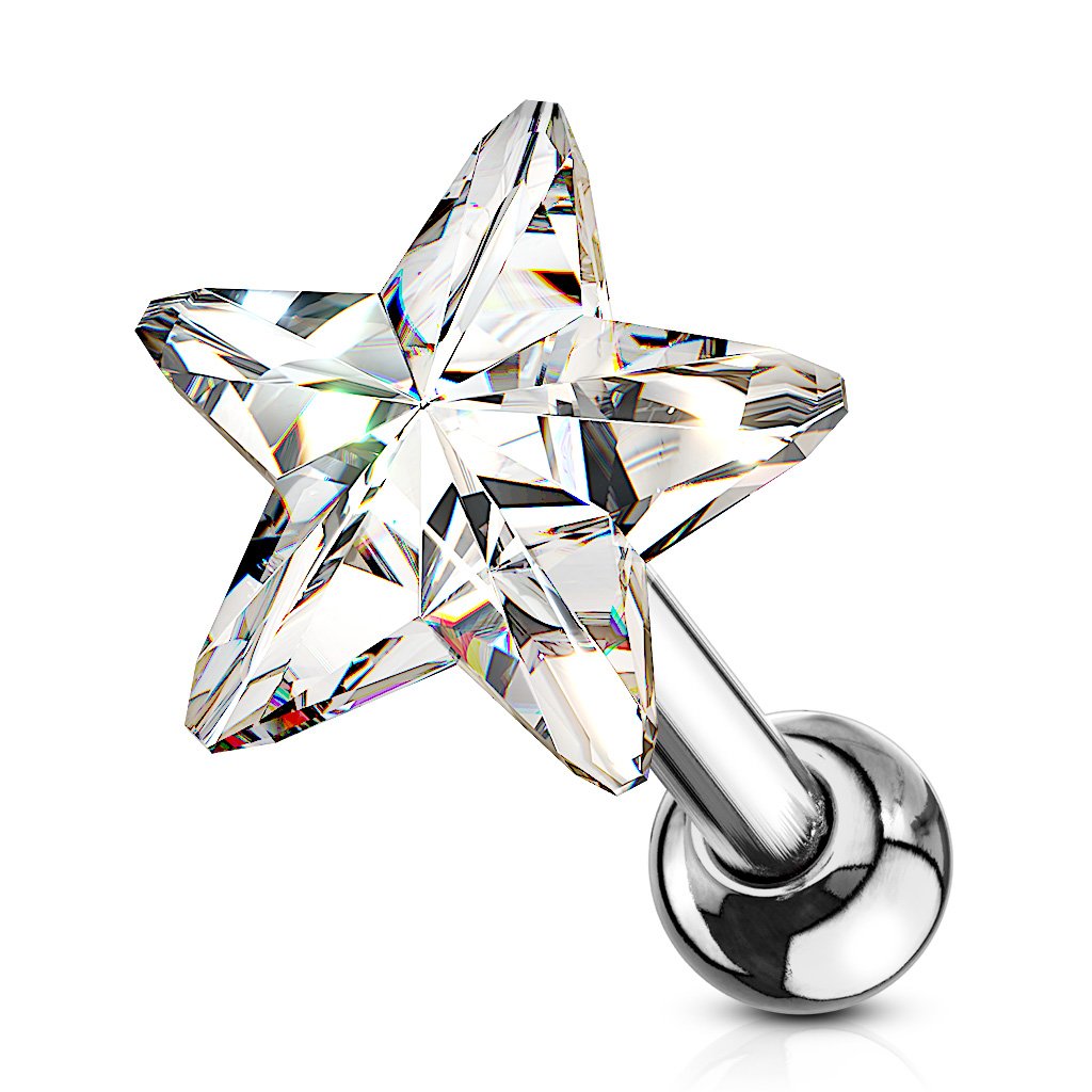 16 Gauge Crystal Star Cartilage / Tragus Barbell Stud