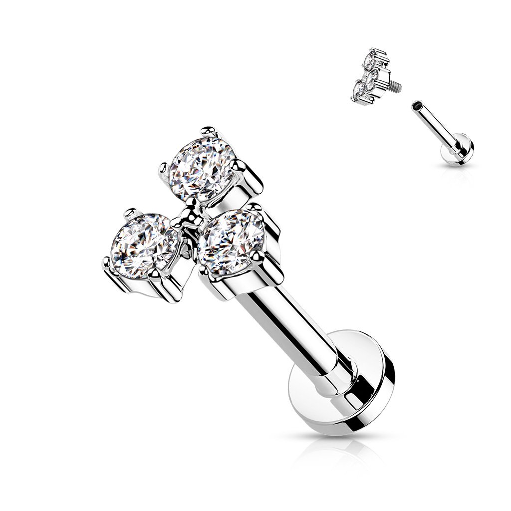 16 Gauge Flat Back Internally Threaded Triple Gem Stud