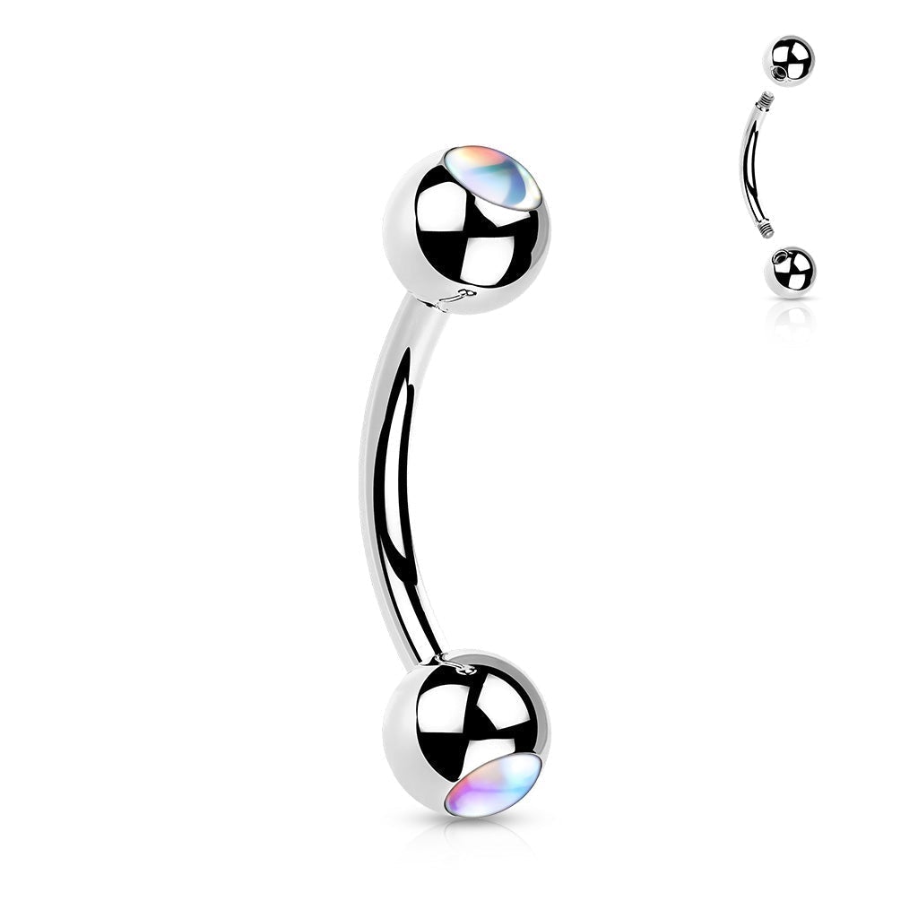 Double Opal Surgical Steel Curved Eyebrow Barbell