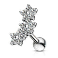 16 Gauge Triple Crystal Flower Cartilage / Tragus Stud