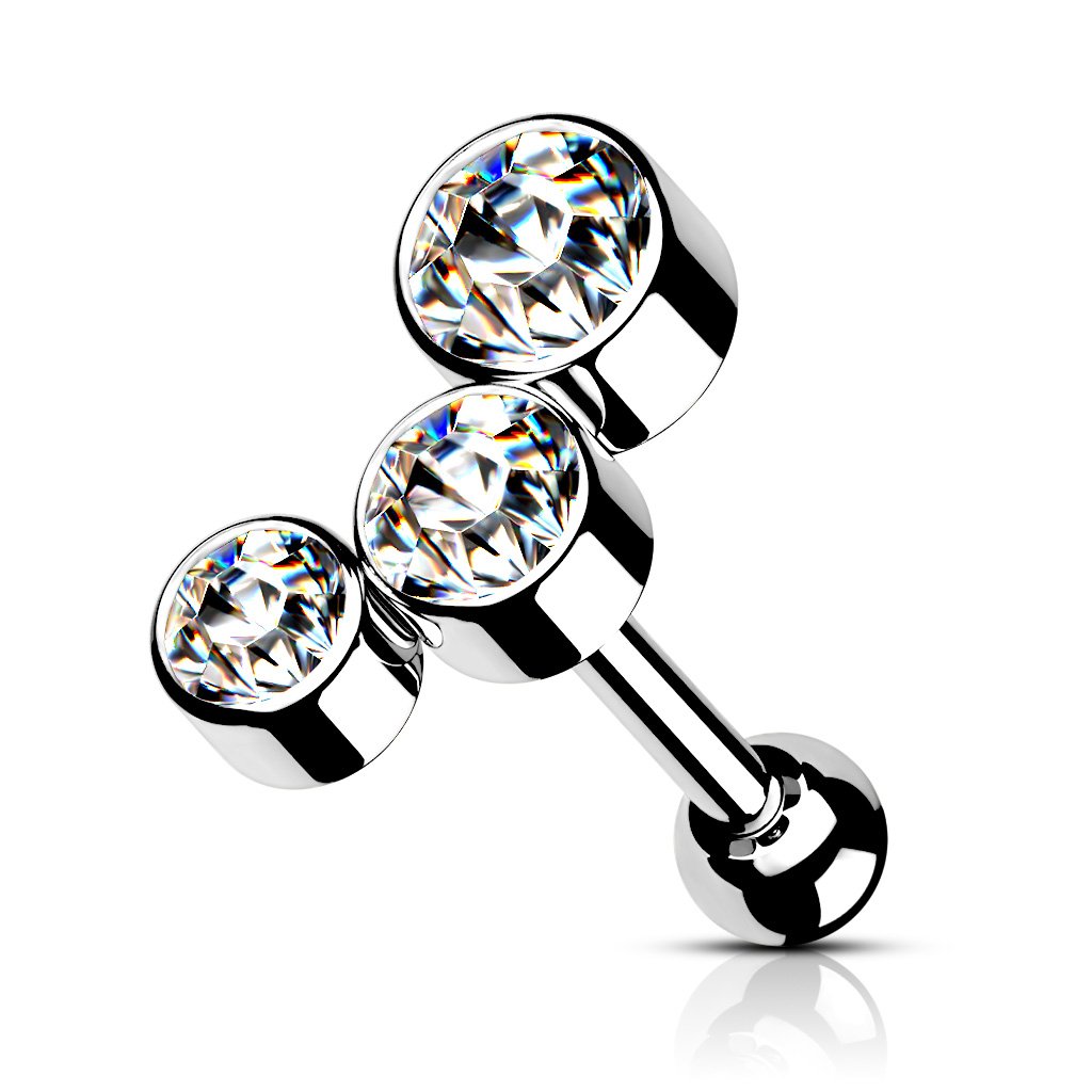 16 Gauge Chunky Crystal Trio Cartilage / Tragus Barbell Stud