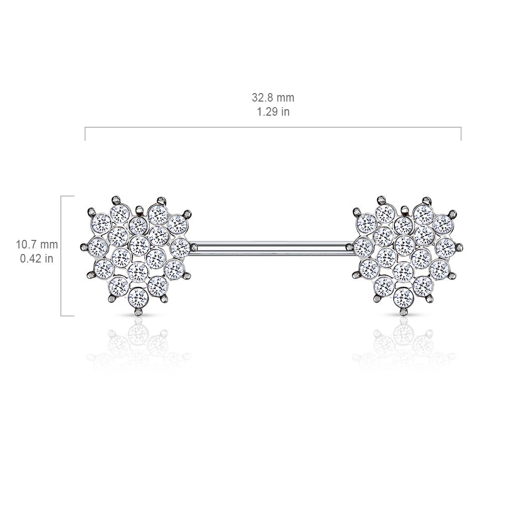 15 Gauge Crystal Cluster Heart Barbell Nipple Ring