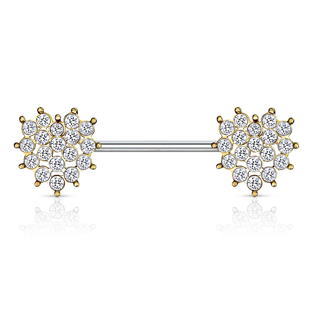 15 Gauge Crystal Cluster Heart Barbell Nipple Ring